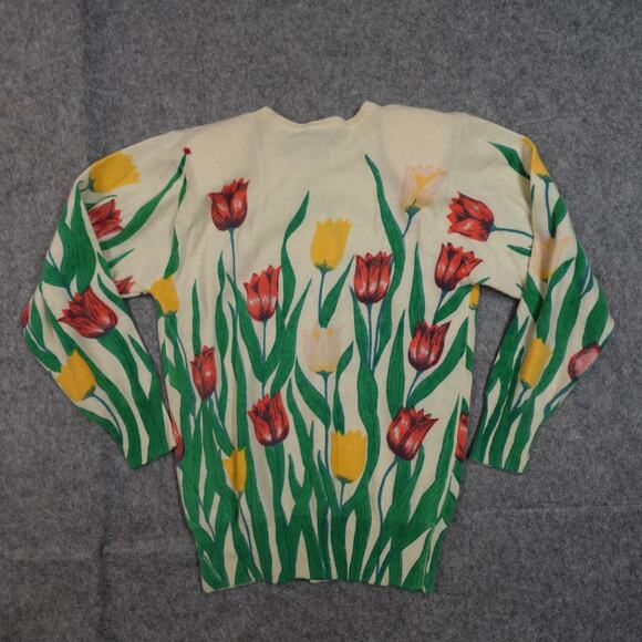 Vintage Spree Sweater Womens Medium Tulip Beaded Lambswool Angora Floral Sequin - Picture 4 of 8